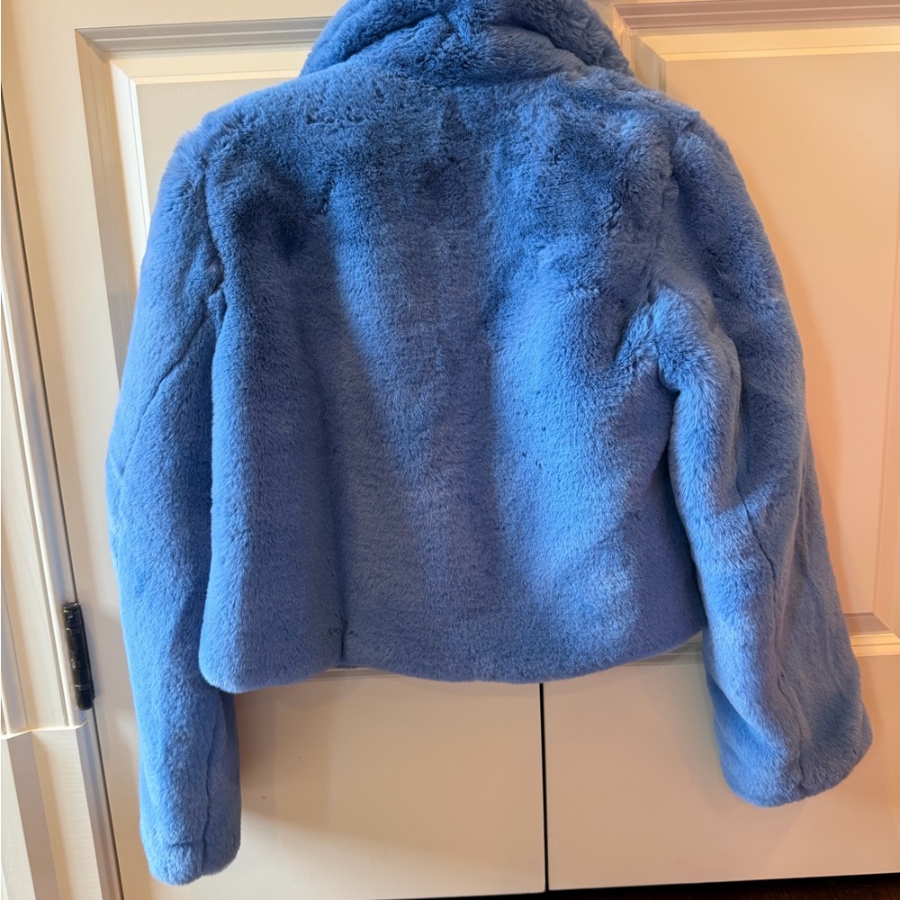 Zara Vibrant Blue Faux Fur Coat - Picture 2 of 3